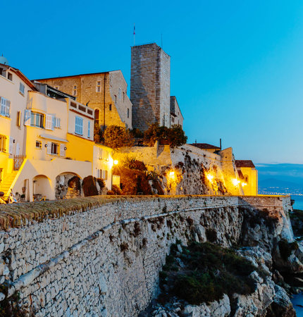 Medieval fortress at dawn Antibes, Franceの写真素材