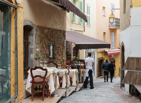 Street cafe in Cannesのeditorial素材