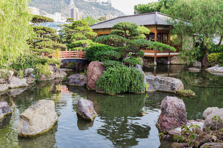 Japanese garden in Monte Carlo, Monacoの写真素材