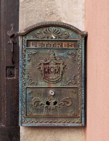 old mailbox on the wallの写真素材