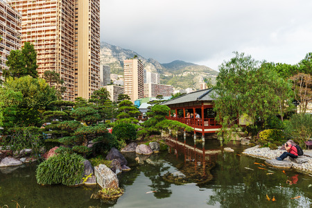 MONTE CARLO, MONACO - NOVEMBER 2, 2014: Japanese gardenのeditorial素材