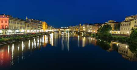 Ponte Vecchio in Florence at night, Italyの写真素材