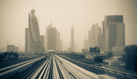 DUBAI, UAE - NOVEMBER 2: Dubai Metro as world's longest fully automated metro network (75 km) on November 2, 2013, Dubai, UAE.のeditorial素材