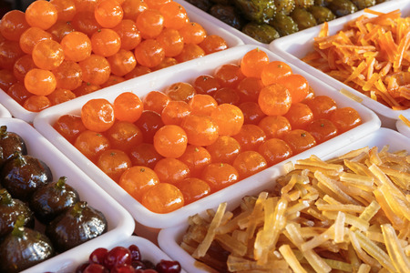 fruit cooked in sugar syrup in storesの写真素材