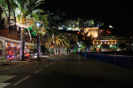 NICE, FRANCE - NOVEMBER 3, 2014: General view of the waterfront at nightのeditorial素材