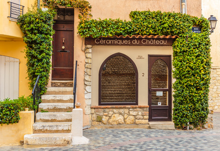 ANTIBES, FRANCE - NOVEMBER 3, 2014: Entrance to the old French houseのeditorial素材