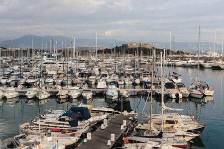 ANTIBES, FRANCE - NOVEMBER 3, 2014: General view of the yachts in the harborのeditorial素材