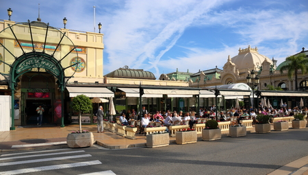 MONTE CARLO, MONACO - NOVEMBER 2, 2014: Famous Cafe de Paris near the Grand Casinoのeditorial素材
