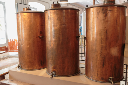 Ancient distiller for the production of perfume in Fragonard factory in Grasse, Franceのeditorial素材
