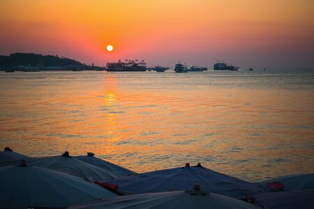 Sea Sunset on tropical beachの写真素材