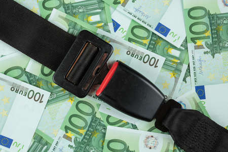 safety belt on euro banknotesの写真素材