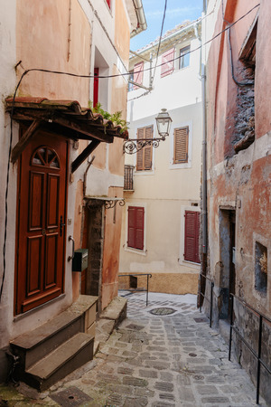 Narrow cobbled streets in the old village Lyuseram, Franceの写真素材