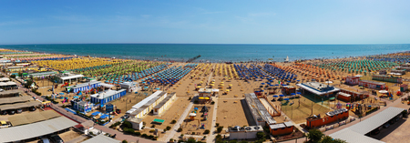 RIMINI, ITALY - 24 JUNE, 2014: Public beach town on the Mediterranean Sea. Panoramaのeditorial素材