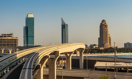 DUBAI, UAE - NOVEMBER 3: Views of the Dubai Marina from the island of Palm Jumeirah, on November 3, 2013, Dubai, UAE. In the city of artificial channel length of 3 kilometers along the Persian Gulf.のeditorial素材