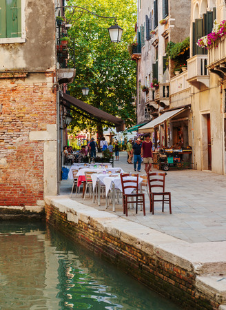 VENICE, ITALY - JUNE 26, 2014: Street cafe in Veniceのeditorial素材
