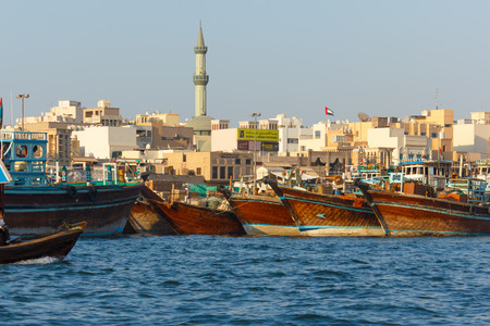DUBAI, UAE-NOVEMBER 13: Ship in Port Said on November 13, 2012 in Dubai, UAE. The oldest commercial port of Dubaiのeditorial素材