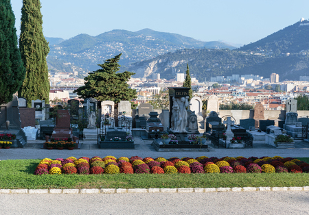 NICE, FRANCE - OCTOBER 29, 2014: Old Chateau Cemetery on Castle Hillのeditorial素材