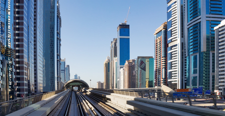 DUBAI, UAE - NOVEMBER 18: Dubai Metro as world's longest fully automated metro network (75 km) on November 18, 2012, Dubai, UAE.のeditorial素材