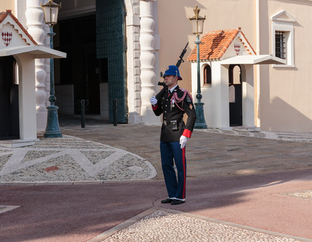 MONTE CARLO, MONACO - NOVEMBER 2, 2014:  Guard of honor at residence of Prince of Monaco.のeditorial素材