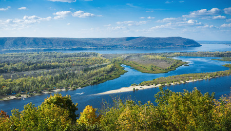View on the valley of Volga river from the hillの写真素材