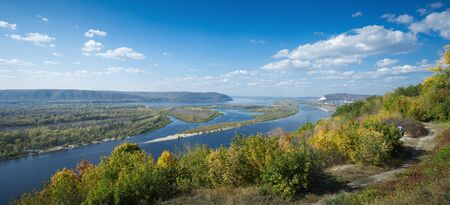 View on the valley of Volga river from the hillの写真素材