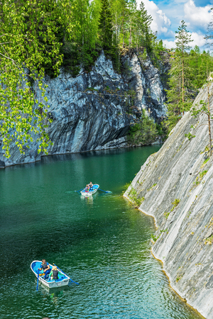 SORTAVALA, RUSSIA - JUNE 10, 2017: Marble quarry in Ruskeala Park in Republic of Kareliaのeditorial素材