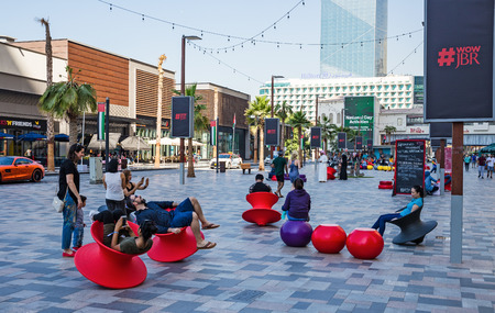 DUBAI, UAE - NOVEMBER 30, 2017: New public beach - Jumeirah Beach Residence JBR  with a 2 km promenadeのeditorial素材