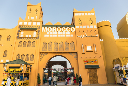 DUBAI, UAE - DECEMBER 4, 2017: Pavilion Morocco in the park entertainment center Global Villageのeditorial素材