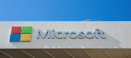 DUBAI, UAE - DECEMBER 1, 2017: Sign of microsoft on the office building