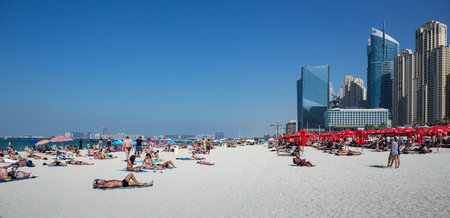 DUBAI, UAE - NOVEMBER 30, 2017: New public beach - Jumeirah Beach Residence JBR  with a 2 km promenadeのeditorial素材