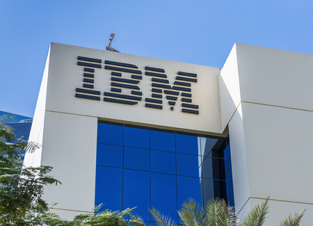 DUBAI, UAE - DECEMBER 1, 2017: Sign of IBM on the office building . IBM is an American multinational technology and cumulating corporation headquartered in New York.のeditorial素材