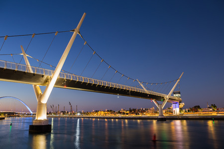 DUBAI, UAE - NOVEMBER 29, 2017: Bridge on a Dubai Water Canal at night