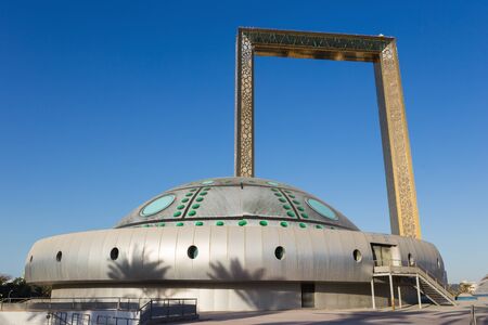 DUBAI, UAE - DECEMBER 5, 2017: Dubai Frame - best new attraction . Golden 150m hign frame will be a new landmarkのeditorial素材