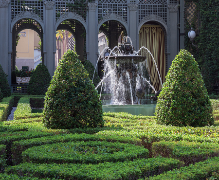 DUBAI, UAE - NOVEMBER 30, 2017:  Fountain in the park of New public beach - Jumeirah Beach Residence JBR with a 2 km promenadeのeditorial素材