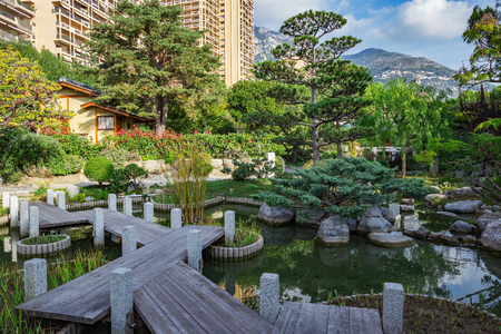 Japanese garden in Monte Carlo, Monacoのeditorial素材