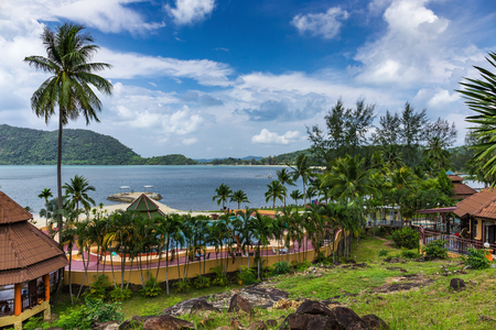 KOH CHANG, THAILAND - 1 APRIL, 2015: FuramaXclusive Resort & Spa Aiyapura. Bungalows in a tropical garden on the beachのeditorial素材