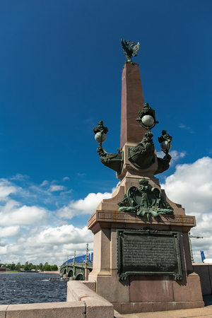 Rostral obelisk of Trinity bridge, Troitsky bridge in Saint-Petersburg, Russia. のeditorial素材