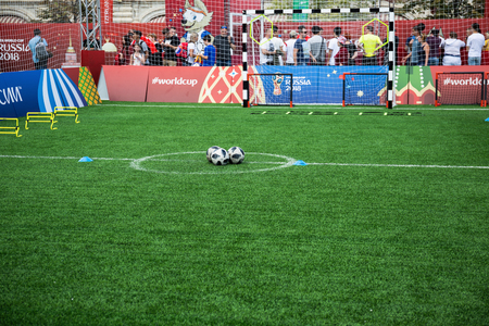 MOSCOW, RUSSIA - June 27, 2018: Football field in the fan zone on Red Square during the World Cupのeditorial素材