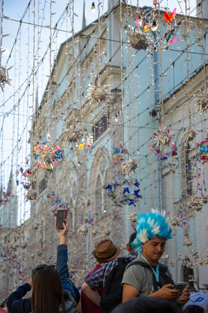 MOSCOW, RUSSIA - June 15, 2018: FIFA WORLD CUP Football fans on Nikolskaya streetのeditorial素材