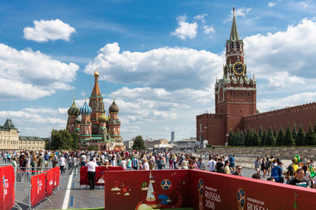 MOSCOW, RUSSIA - June 27, 2018: Football fan  Zone on Red Square during the World Cupのeditorial素材