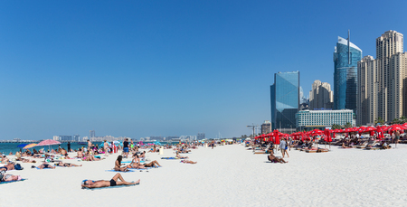 DUBAI, UAE - NOVEMBER 30, 2017: New public beach - Jumeirah Beach Residence JBR  with a 2 km promenadeのeditorial素材