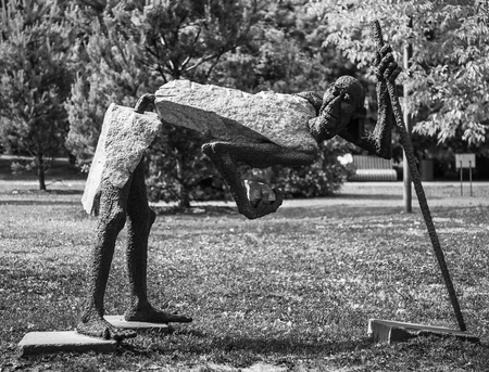 MOSCOW, RUSSIA - June 19, 2018: "A Stones Gatherer"  metal, granite,Muzeon Park of Artsのeditorial素材