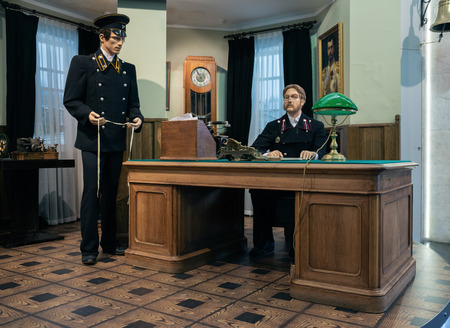 MOSCOW, RUSSIA - June 3, 2018: Reconstruction of the events of the 19th century, the office of the...