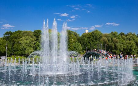 MOSCOW, RUSSIA - JUNE 16, 2018: Fountain on the lake in the  museum-reserve Tsaritsynoのeditorial素材