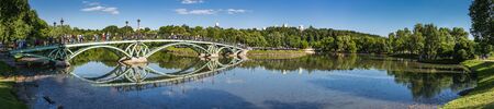 MOSCOW, RUSSIA - JUNE 16, 2018: Panoramic view of the lake with a bridge in the  museum-reserve Tsaritsynoのeditorial素材