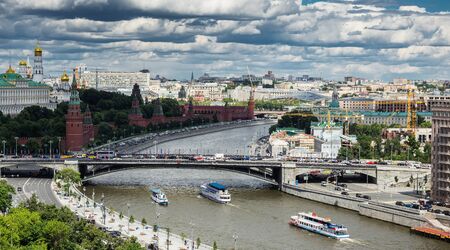MOSCOW, RUSSIA - June 9, 2018: Panoramic top view of the Kremlin and Moscow Riverのeditorial素材