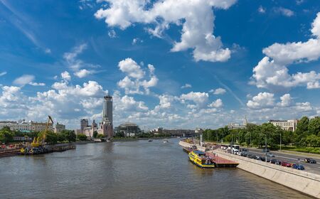 MOSCOW, RUSSIA - June 3, 2018: Panoramic view of the embankment of the Moskva riverのeditorial素材