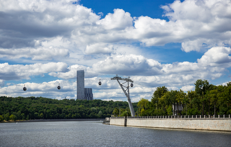 MOSCOW, RUSSIA - JUNE 25, 2018: Cable car across the river in Luzhnikiのeditorial素材