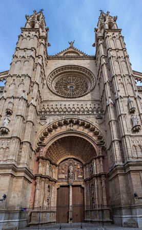 Main entrance, facade of the Cathedral of Palma de Mallorca, Spainの写真素材