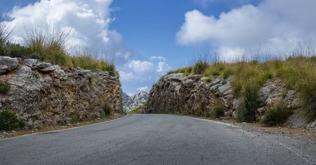 highway in the mountains  of Sierra de Tramuntana on the island of Mallorcaの写真素材